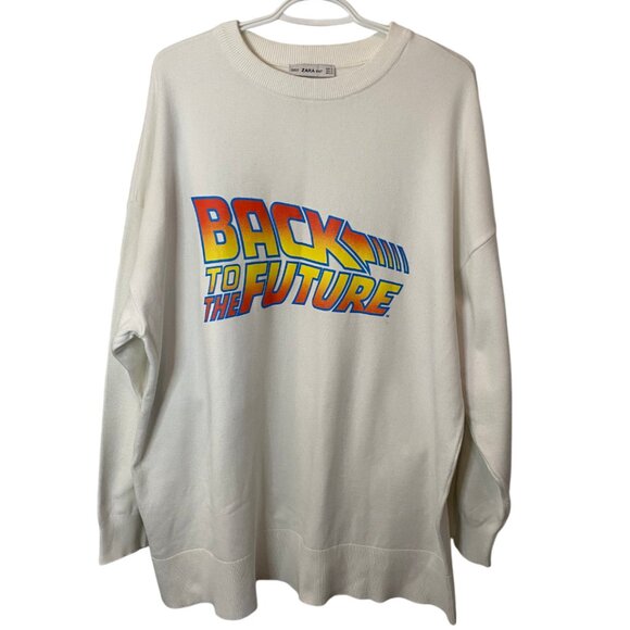 Zara white "Back to the Future" oversized long sleeve sweatshirt size S - Picture 3 of 6